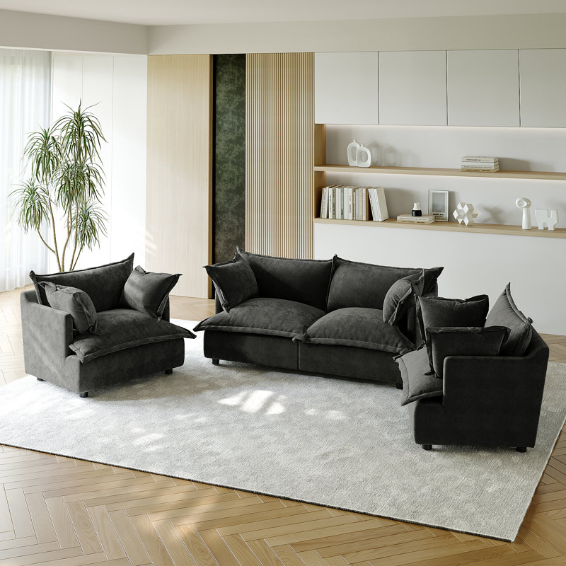 4 - Piece Upholstered Modular Chenille Sectional Sofa Set – Plush Cloud Cushion Lounge Furniture, Customizable Layout for Cozy Living Rooms