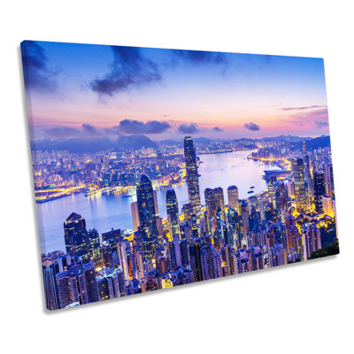 Hong Kong City Harbour Sunset 1 Piece Wrapped Canvas Wall Art