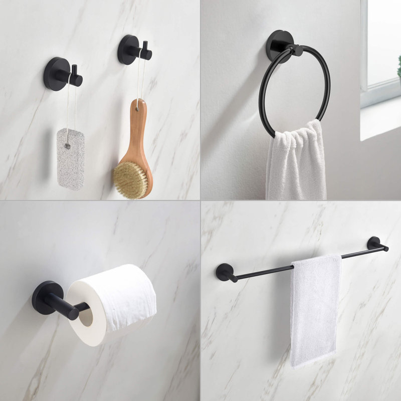 Circular 5 - Piece Bathroom Hardware Set, Matte Black