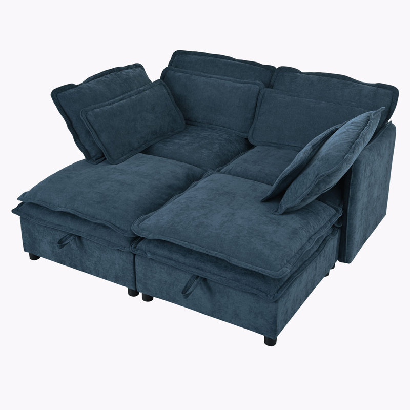 Canapé modulaire 4 places avec coussins, Polyester bleu
