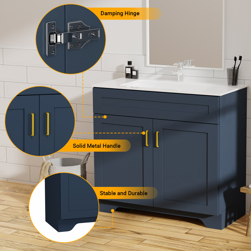 36" Bathroom Vanity with Sink, Farmhouse Wooden Double Door Bathroom Storage Cabinet,Freestanding Farmhouse Cabinet Vanity with Ceramic Sink (Paint, Blue,36")