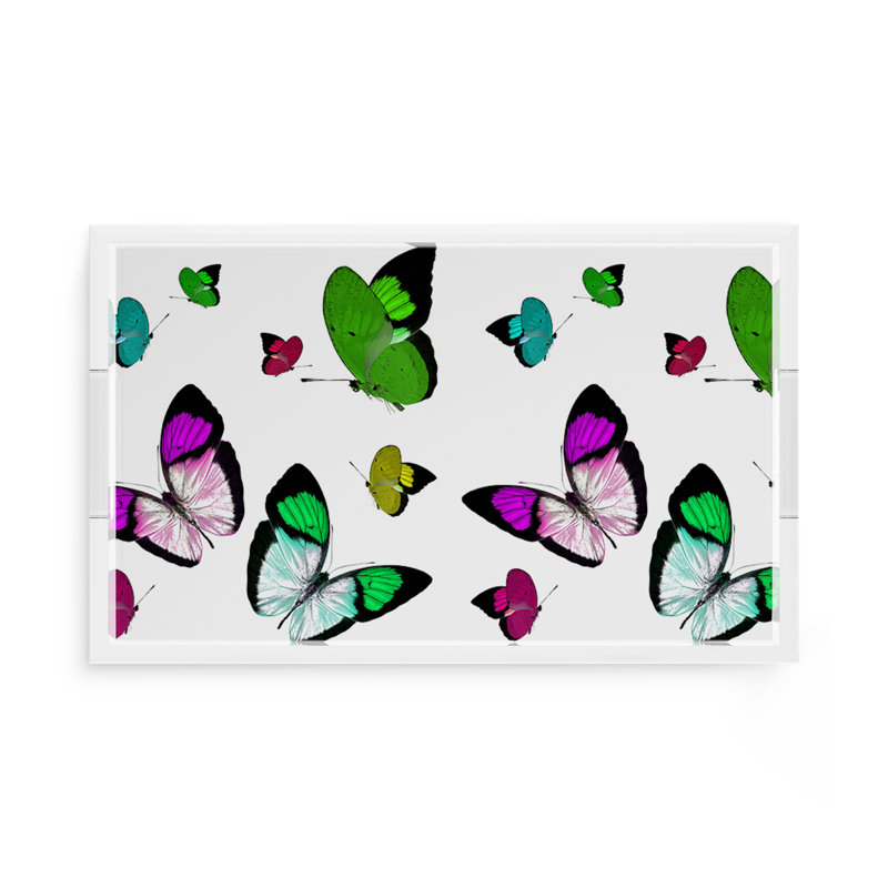 Butterflies Acrylic Rectangle Decorative Tray, 2" H x 17" W x 10.5" D, Acid Green