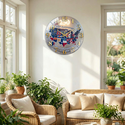 United States USA 250th Anniversary Merchandise Modern Decorated Glass Wall Clock Home Decor Art-15.7"