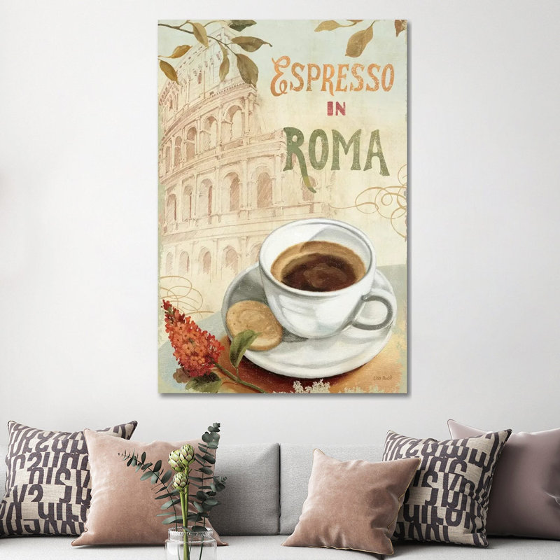 «Cafe in Europe III» par Lisa Audit - impression d'art graphique, H 60 po x l 40po x P 1,5 po, Toile tendue, Aucun mat