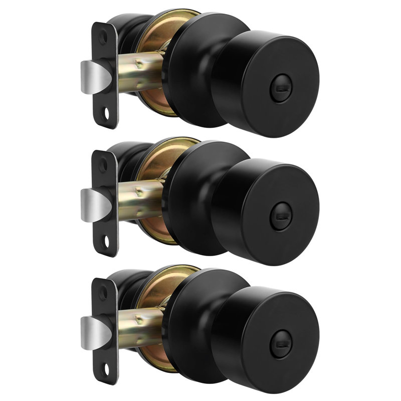 Poignées de porte intérieures noires, poignées de porte d'intimité noires Poignées de porte intérieures noires en vrac mat pour porte de chambre à coucher ou de salle de bain (paquet de 3)