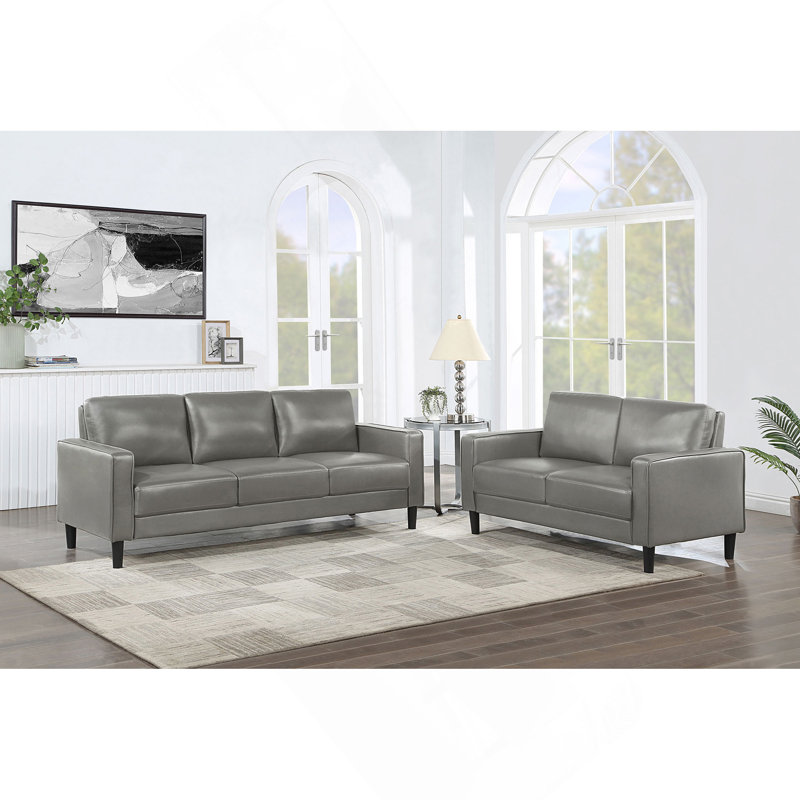 Grey 2-Piece Track Arm Sofa Set