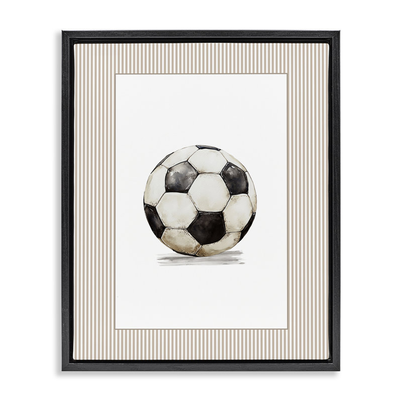Cadre flottant rétro avec ballon de soccer, design par Christine Simpson Art, H 31 po x l 25 po, Cadre flottant noir de jais