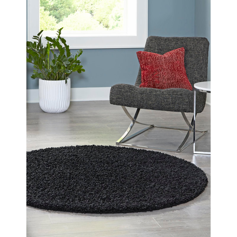 Santoshi Performance Indoor Rug, Round 7'10", Jet Black