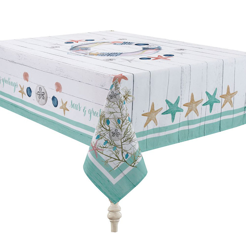 Coastal Christmas Geometric Tablecloth, 84" L x 70" W