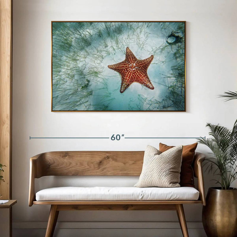 Étoile de mer peu profonde, 46 po x 31 po, Cadre flottant doré