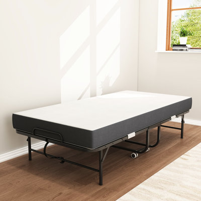 Lit simple très long de 75 pouces pour les personnes de grande taille, matelas en mousse à mémoire de forme de 5 po, structure en métal robuste de 450 lb, facile à rouler et à plier, solution de rangement pour chambre à coucher compacte de 75 po et 5 po, outil rapide