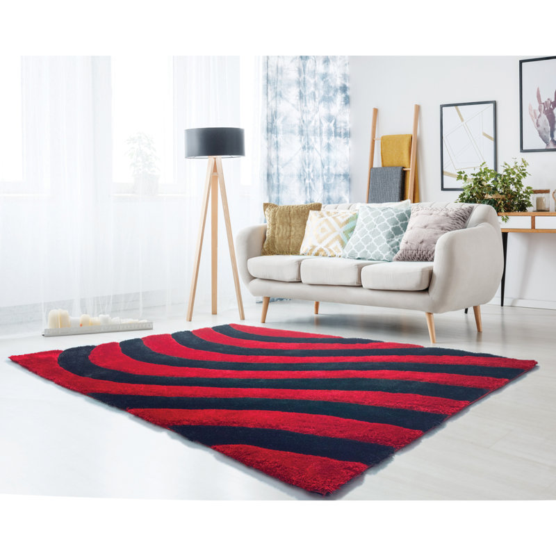 Tapis abstrait rouge royal / noir Fitts, Rectangle 5 pi 3 po x 7 pi 2 po