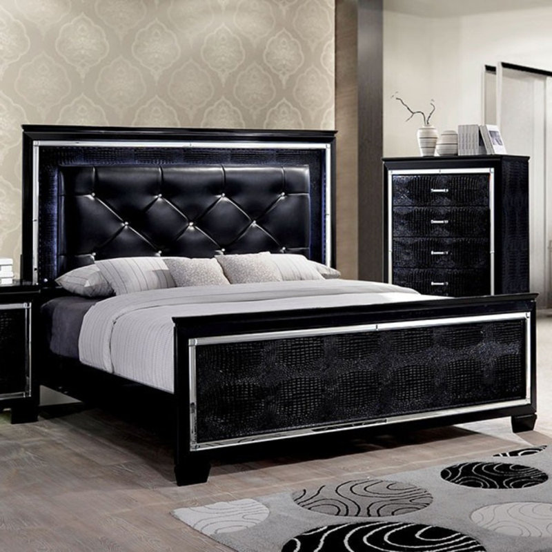 Sariyah Upholstered Sleigh Bed, Black, Queen