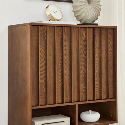 31.6" Mid Century Modern Sideboard Buffet Cabinet with Storage, Grille Slat Design Display Cabinets, Storage Cabinet with 3 Doors & Adjustable Shelf f
