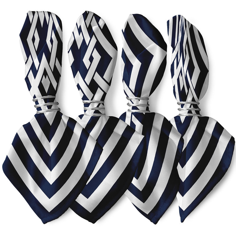 Aksel Polyester Geometric Square Napkin, Navy Blue
