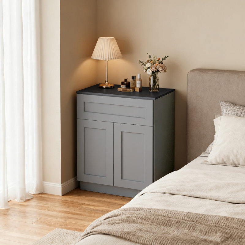 Armoire de base en bois massif gris foncé Shaker, pour la cuisine, la buanderie et la salle de bain