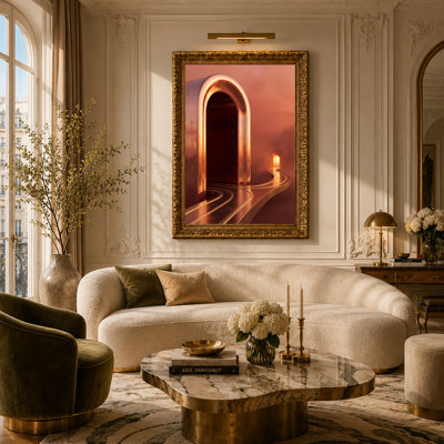Art mural sur toile Futuristic Bronze Archway And Curved Path
