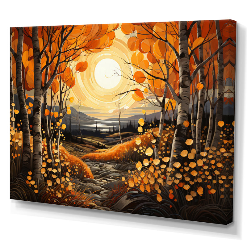 Birch Woods Gilded Pathway VI - Imprimé, Toile tendue, H 16 po x l 32 po x P 1 po