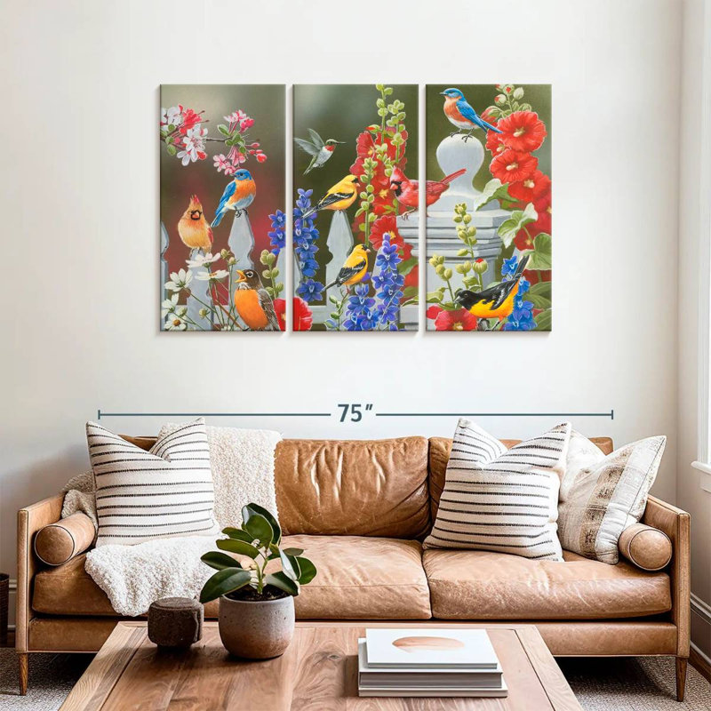 Oiseaux, printemps, été, thème, H 36 po x l 57 po
