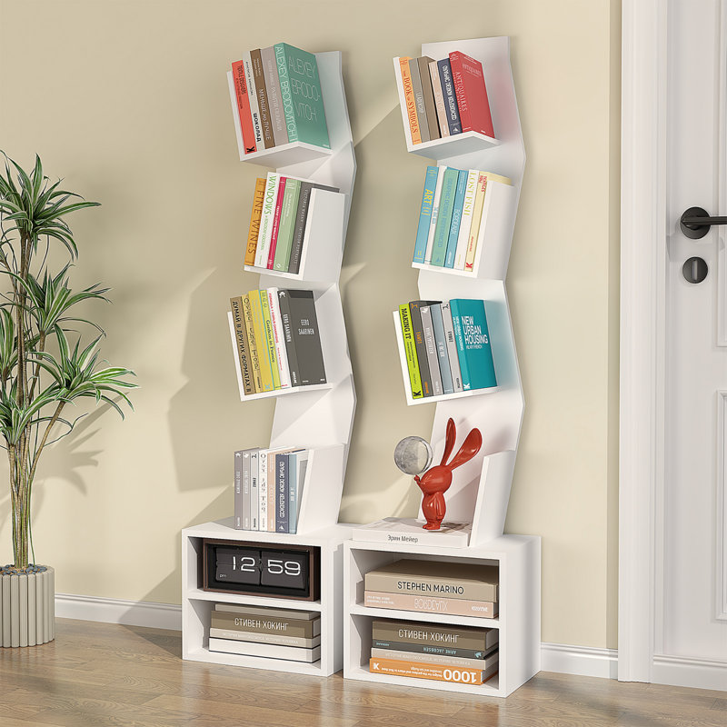 6-Tier Floor Bookshelf with RGB LED Lights, Geometric Design Corner Bookcase, 54" Tall Modern Storage Shelf For Home Office and Living Room