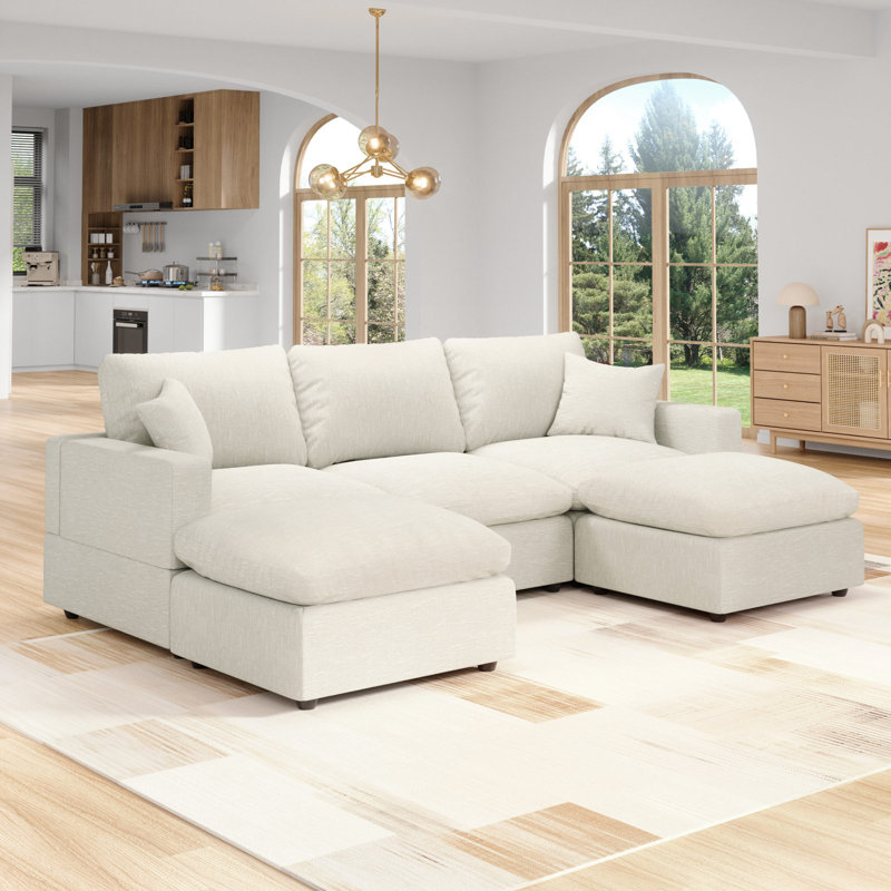 Canapé modulaire 5 places Comfy, Polyester beige
