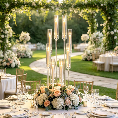 4Pcs 8 Arm Clear Acrylic Candelabra Candle Holder for Wedding, Halloween Christmas Decorations, 38.5  Inches Tall