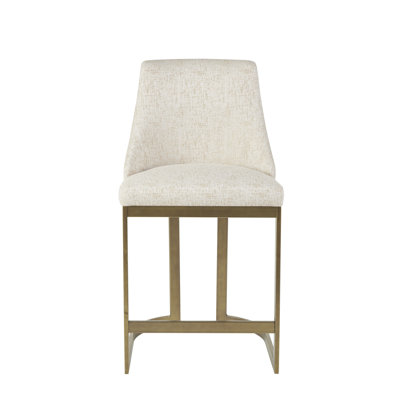 Tabouret de comptoir rembourré H 26 po - base en métal avec ustensiles de cuisine modernes, accoudoirs courbés et dossier arrondi, revêtement en mousse de couleur crème à haute densité, revêtement de sol doré, plancher réglable