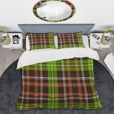 Ensemble de housse de couette en microfibre brun / vert 3 pièces