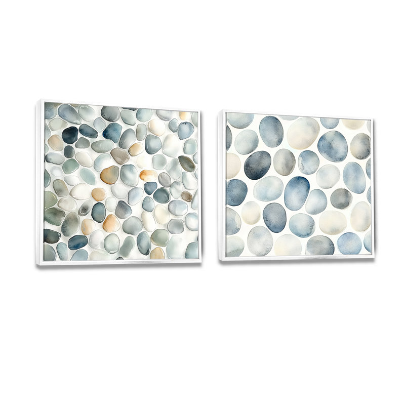 «Minimalist Meditation Stone Collage I - Meditation Wall Decor - Traditional Wall Art», 2 pièces, 16" H x 33" W, White
