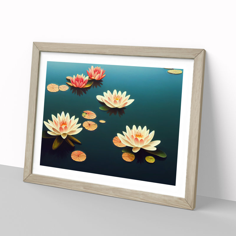 Water Lily Pond - Framed Print, 25cm H x 34cm W x 2cm D, Oak Framed