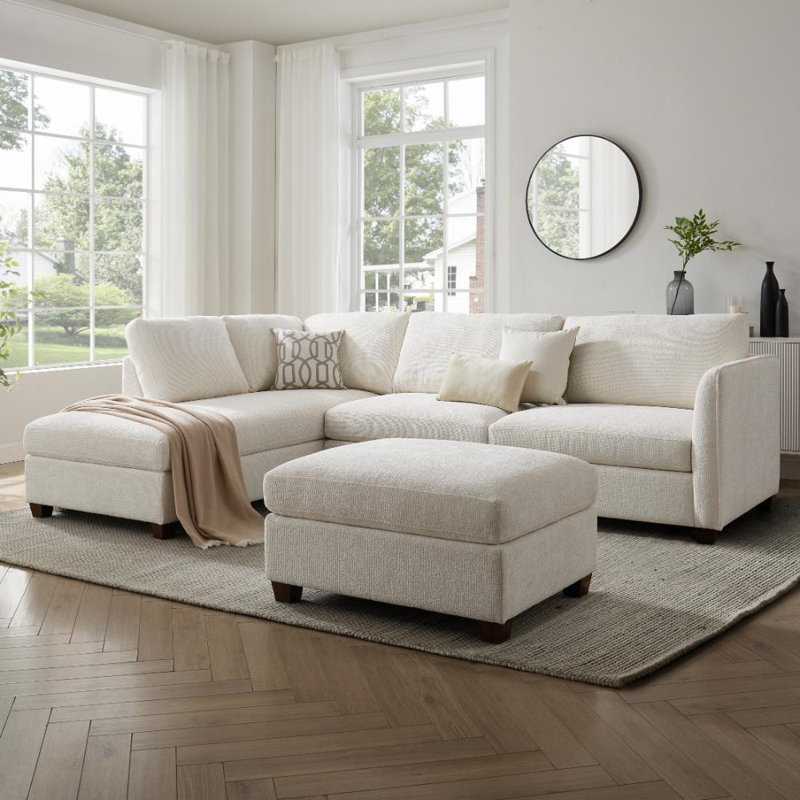 Chatrine Corner Sofa With Footstool, Left Hand Facing, Cream