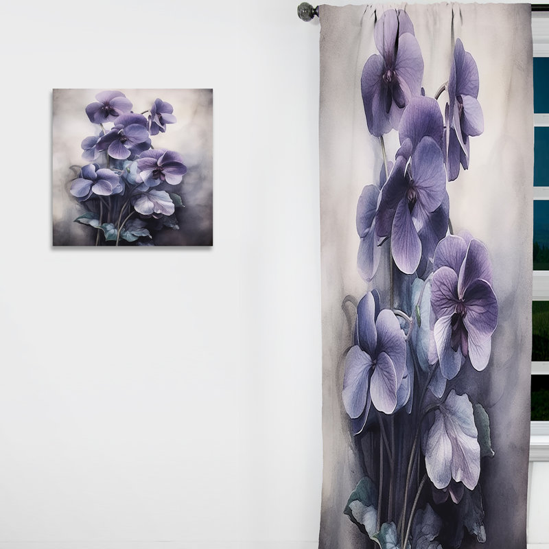 Rideau mauve à motif floral violet et violet - Violets Dream II, L 52 po x L 90 po
