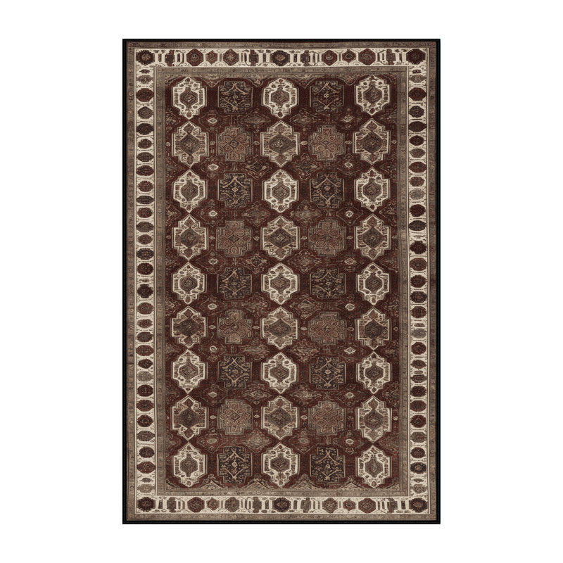 Machine Washable Persian Black Area Rug, Rectangle 6' x 9'