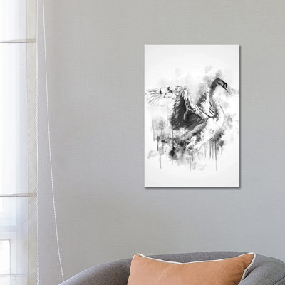 Swan In Black And White by Cornel Vlad - Wrapped Canvas Painting