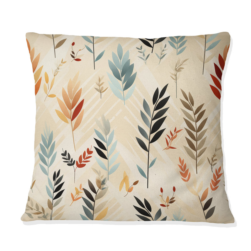 Coussin décoratif à imprimé floral beige et brun doux, H 16 po x l 16 po
