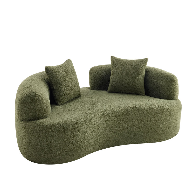66.9" Curved Loveseat Sofa Teddy Fabric Compact Couch for Small Spaces, Green