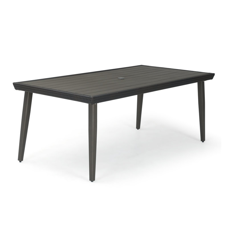 Ehrenfried Rectangular Metal Outdoor Dining Table With Umbrella Hole , 78'' in. W 38'' in. D, Espresso