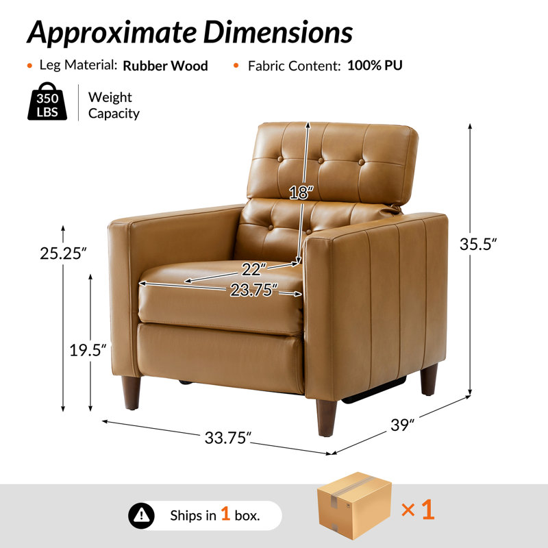 Fauteuil inclinable électrique de style Mid-Century Gurdarshan de 33,75 po de largeur avec appui-tête réglable, Chameau