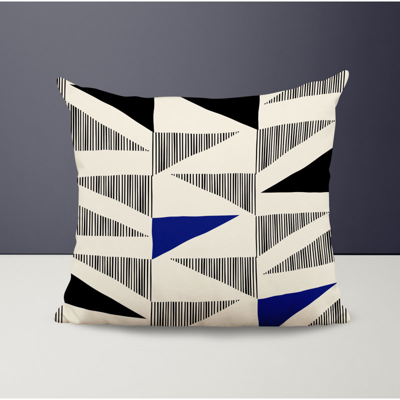 Jeté carré / extérieur en polyester Chamu, L 17 po x H 17 po, Bleu marine/noir