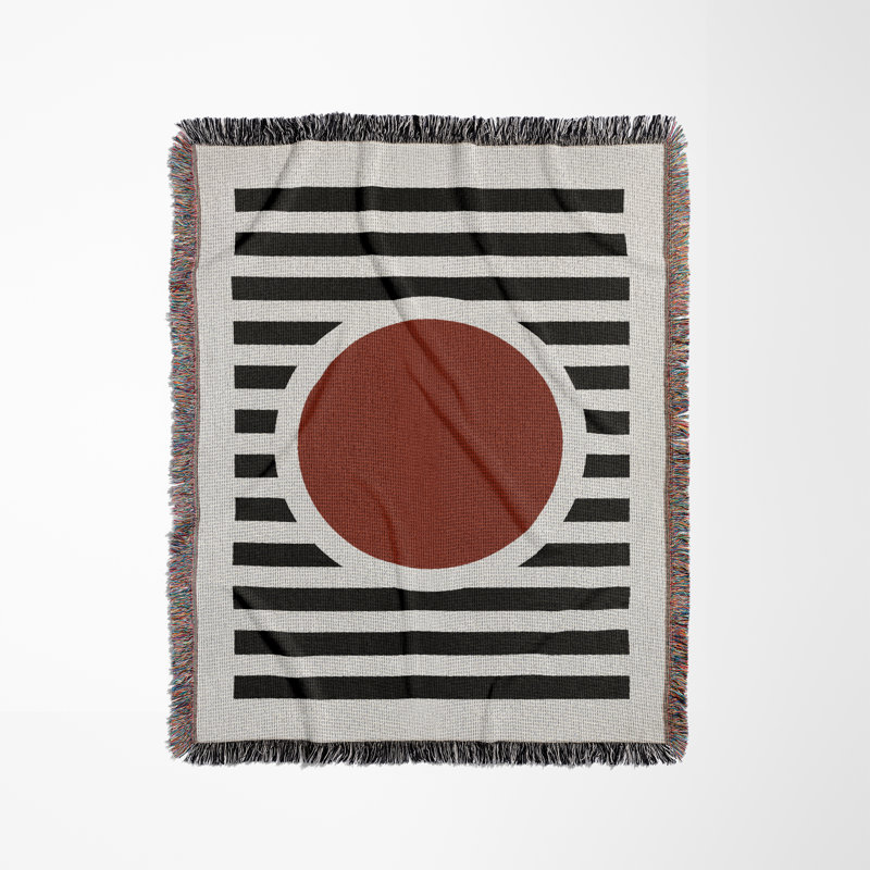 Jeté de lit rond en mélange de coton, Rouge / noir / blanc cassé, L 60 po x l 60 po