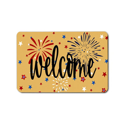 Welcome Fireworks Star Independence Day Entrance Mat, 24 x 36 in, Outdoor Indoor Use