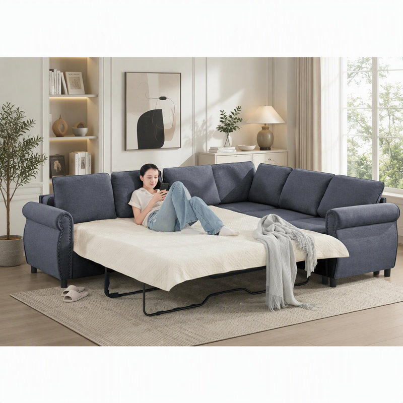 Canapé-lit modulaire spacieux en forme de L, canapé-lit 2 en 1 escamotable, idéal pour les grands salons et pour un sommeil confortable