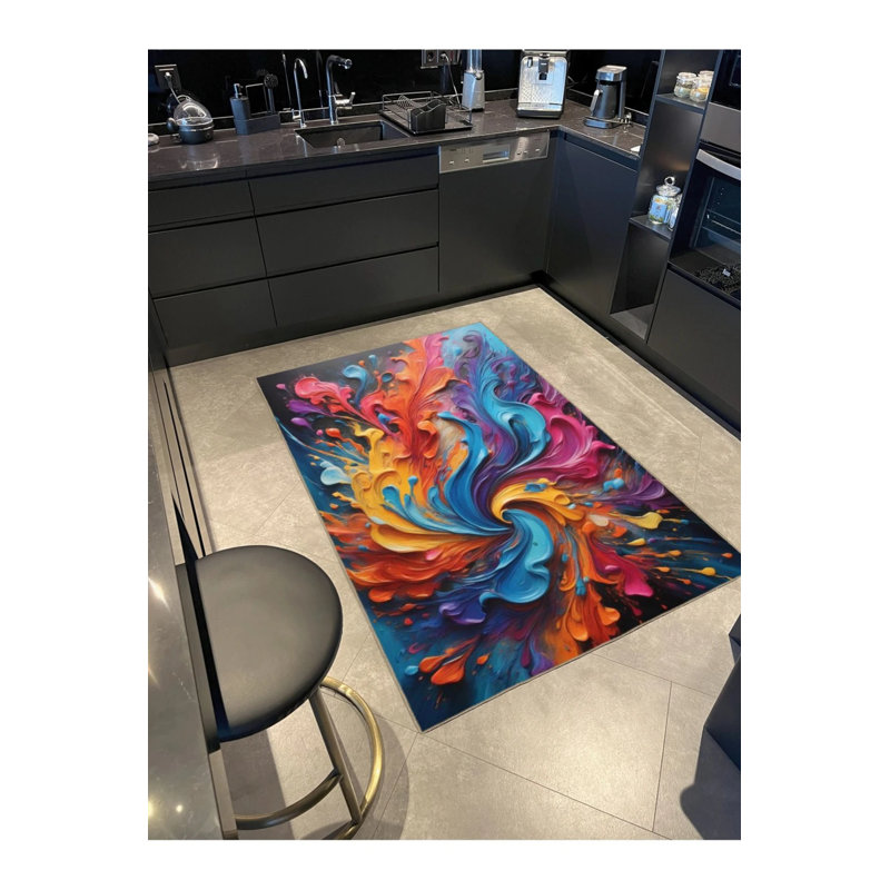 Creative Woven Based Washable Carpet In Rainbow Tones, Runner 2'6" x 6'7"