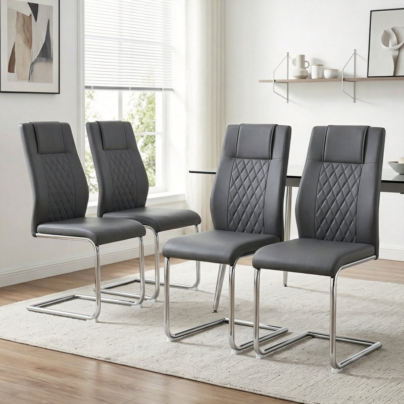 Ensemble de 4 chaises de salle à manger Kimara Modern, Set of 4, Gris, Argent