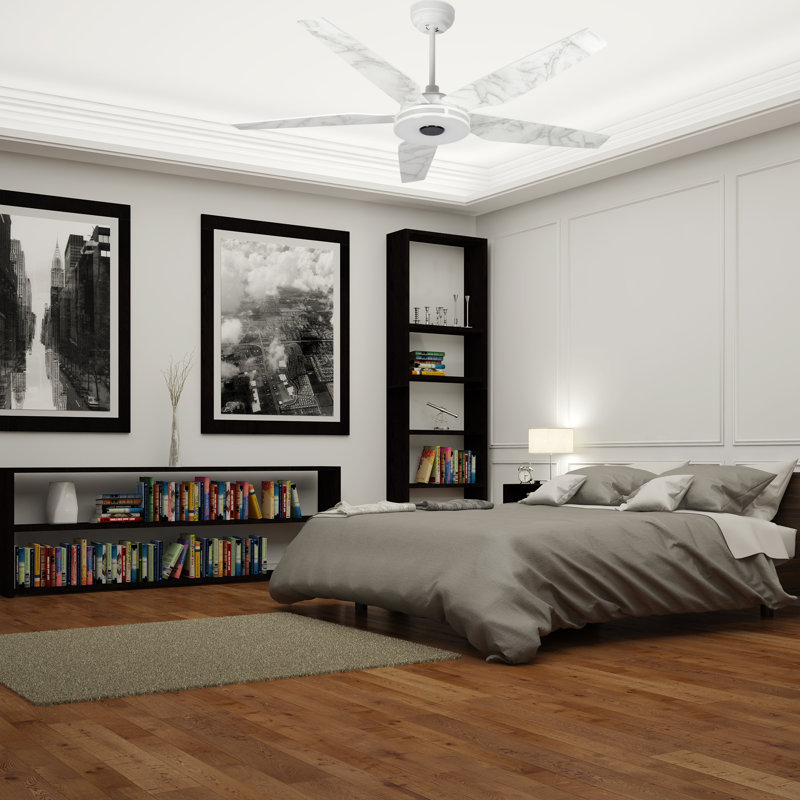 Ventilateur de plafond standard à DEL à 5 pales Ahriya avec télécommande et ensemble d'éclairage inclus, 56", Blanc / argenté