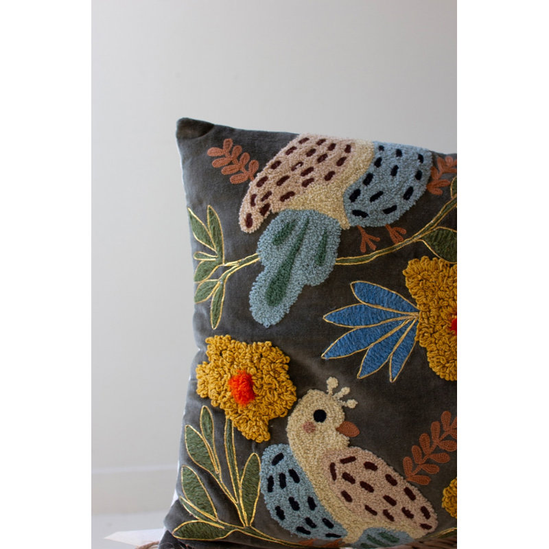 Kalalou Decorative Bird Embroidery Pillows – Set of 2 – 15" Tall