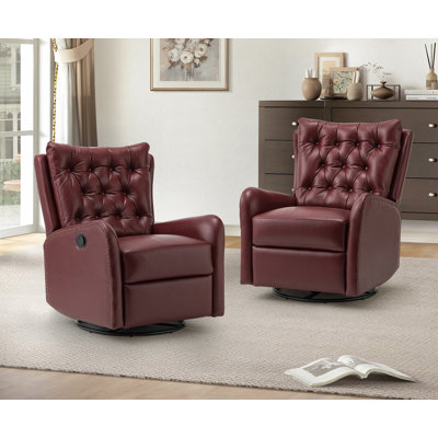 Coffelt Genuine Leather Swivel Rocking Recliner