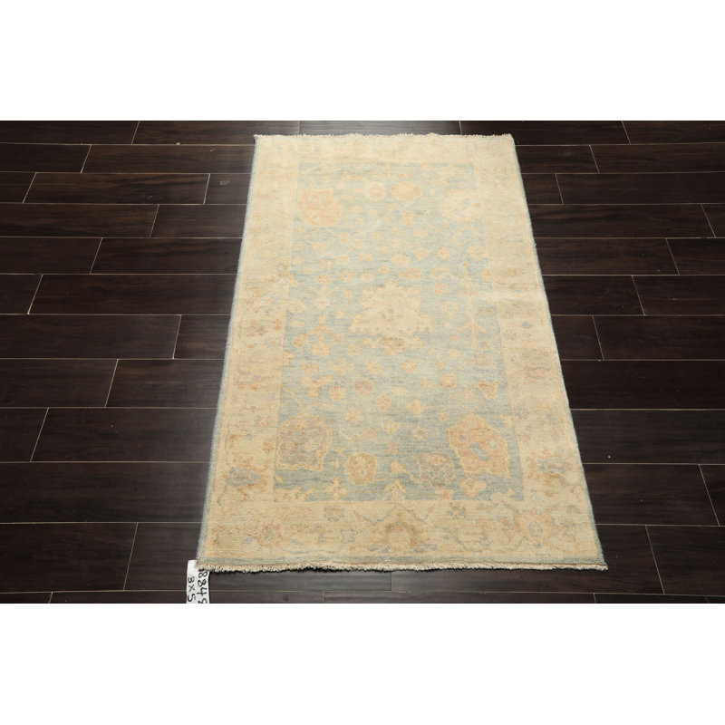 Tapis transitionnel en laine noué à la main 3 x 5 Aqua Oushak