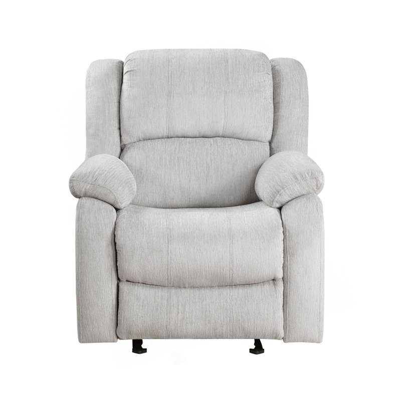 Modern Reclining Chair Gray Chenille Upholstered Pillowtop Arms Solid Wood Frame 1Pc Living Room Furniture Gentle Gliding Motion Recliner
