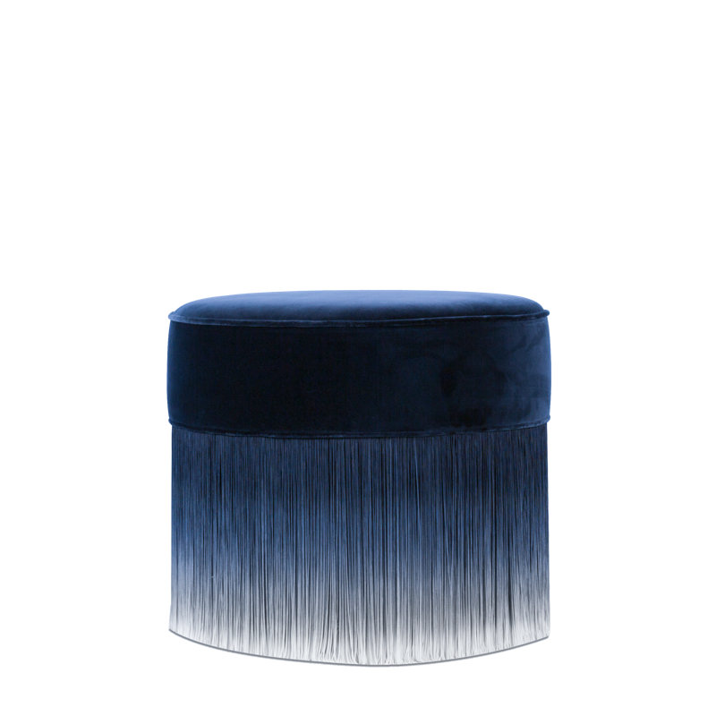 Amami Round Ottoman, Blue Velvet